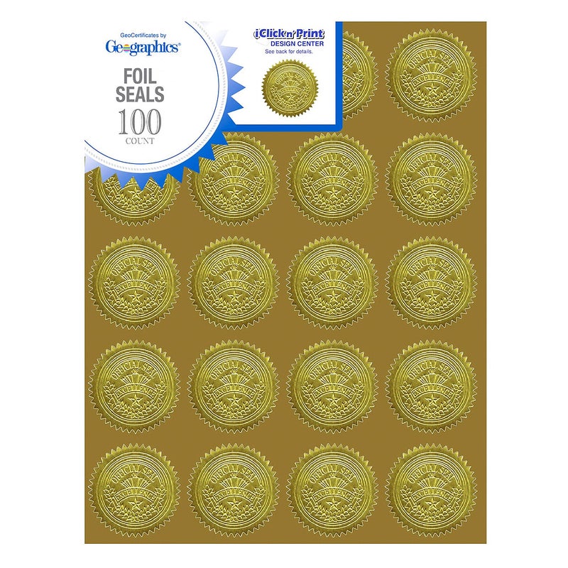 Geographics Gold Foil Award Certificate Seals  Embossed Official Seal of Excellence  2 inch (Set of 100) - Image 2